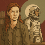 Illustration of Murph and her astronaut father from Interstellar, symbolizing emotional obsession, family abandonment, and the passage of time.