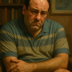 Illustration of Tony Soprano in a conflicted emotional state, symbolizing the internal guilt and psychological tension of a sociopath.