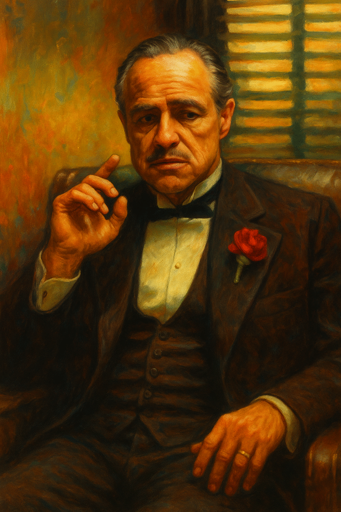 Colorful portrait of Vito Corleone showcasing emotional intelligence with vibrant tones and expressive realism