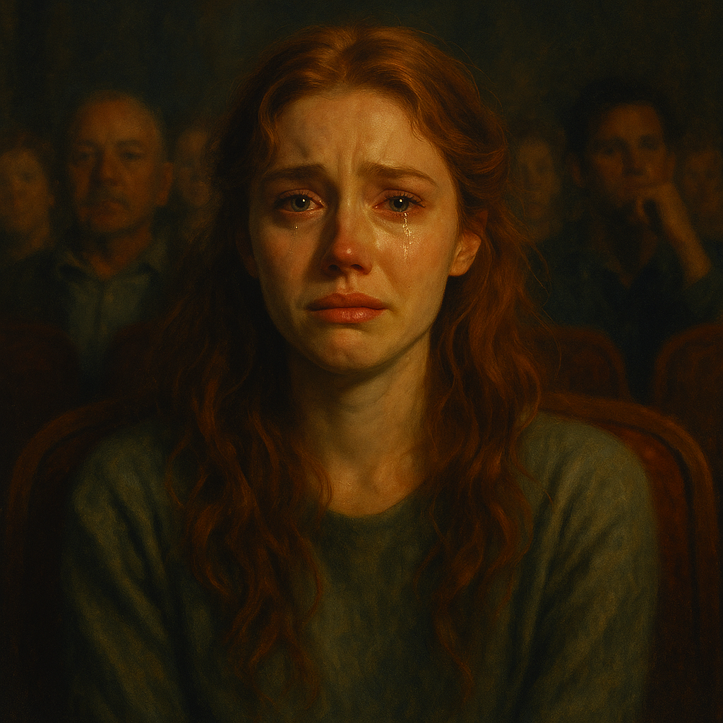 Aesthetic cinematic painting symbolizing catharsis in modern cinema, showing emotional release through tragic storytelling.