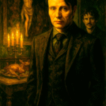 Oil painting representing the psychological themes of Hannibal, with Baroque-style shadows and symbolic predator imagery