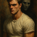 Oil painting portrait of Nate Jacobs from HBO's Euphoria, symbolizing toxic masculinity and fear of exposure.