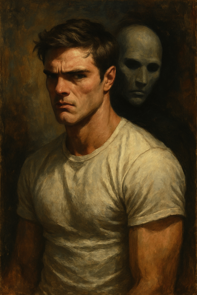Oil painting portrait of Nate Jacobs from HBO's Euphoria, symbolizing toxic masculinity and fear of exposure.
