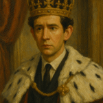 Oil painting style portrait of Prince Charles as portrayed in The Crown, symbolizing his struggle between royal duty and personal identity.