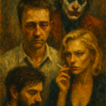 Oil painting of famous self-destructive characters from film, representing the psychological death drive and themes of Thanatos.