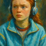 Oil painting of Max Mayfield from Stranger Things, portraying her emotional resilience and struggle with trauma in Hawkins.