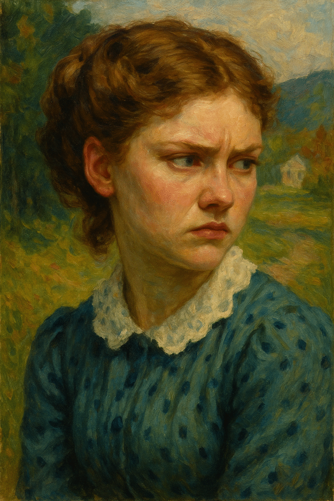 Oil painting-style portrait of Amy March from Little Women, portraying her ambition and artistic elegance, inspired by her journey in the 1994 and 2019 film adaptations.