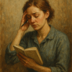A realistic oil painting showing multiple film and TV characters burdened with emotional labor, their faces and body language expressing exhaustion, resilience, and hidden strength, symbolizing the invisible emotional work in storytelling.