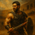 Oil painting of Maximus Decimus Meridius in Gladiator, symbolizing revenge, grief, and resilience.