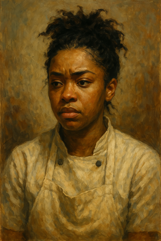 Oil painting portrait of Sydney Adamu from The Bear, showcasing creativity, vulnerability, and emotional resilience in the arts.