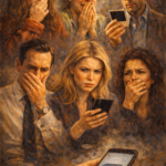 Classical oil painting depicting film and television characters in emotional distress, symbolizing catastrophizing in relationships and worst-case thinking spirals.