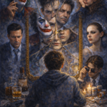 Identity diffusion illustrated through a fractured mirror and multiple conflicting selves in an oil painting