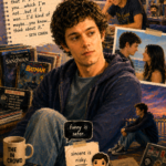 Oil painting collage of Seth Cohen from The O.C. exploring irony, emotional vulnerability, indie identity, and fear of sincerity